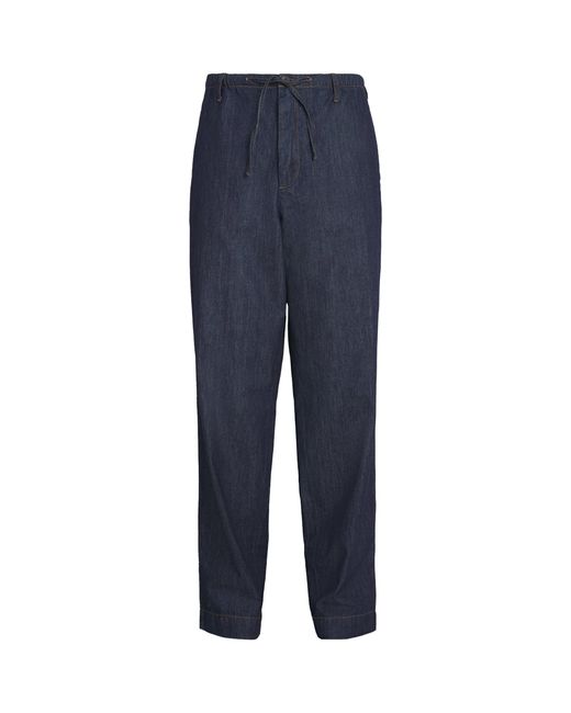 Dries Van Noten Blue Denim Drawstring Straight Trousers for men