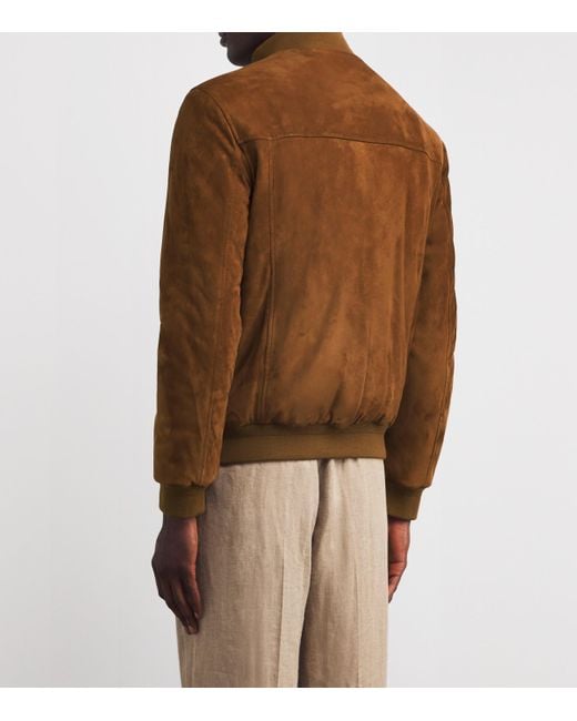 Pal Zileri Brown Suede Bomber Jacket for men