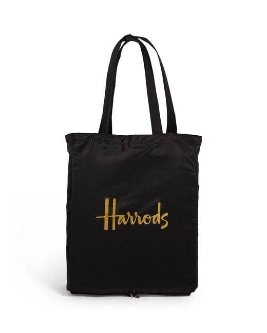 Harrods Black Recycled Logo Pocket Shopper Bag