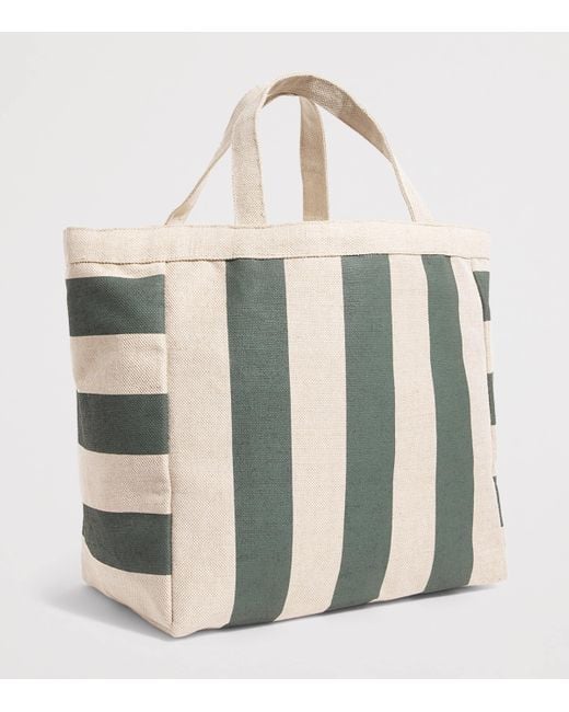 Harrods Metallic Large Jute Striped Logo Tote Bag