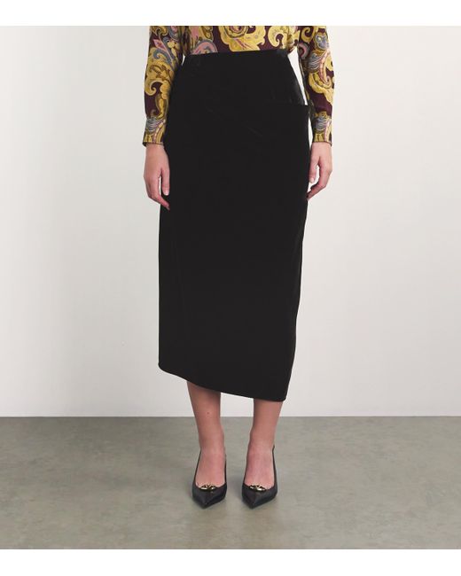 Etro Black Velvet Asymmetric Midi Skirt