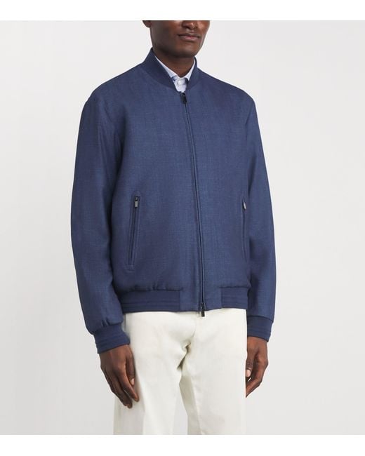 Paul & Shark Blue Wool-Silk-Linen-Blend Bomber Jacket for men