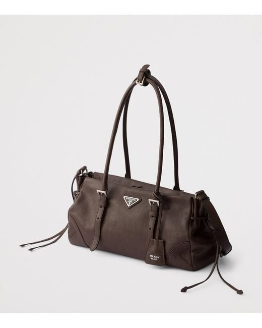 Prada Black Medium Antiqued Leather Bonnie Shoulder Bag