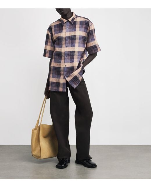 Dries Van Noten Blue Wool Check Short-Sleeve Shirt for men