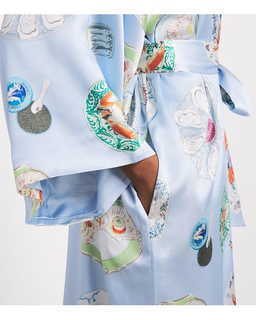 Olivia Von Halle Blue Silk Queenie Cadiz Seafood Night Robe