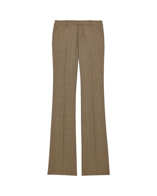 Saint Laurent Gray Wool Check Flared Trousers