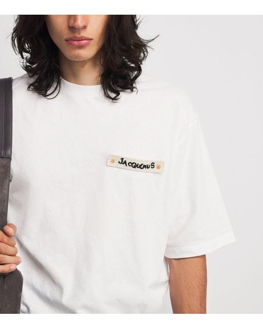 Jacquemus White Cotton Crochet Logo T-Shirt for men