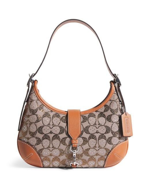 COACH Brown Crystal Signature Jacquard Hamptons Shoulder Bag
