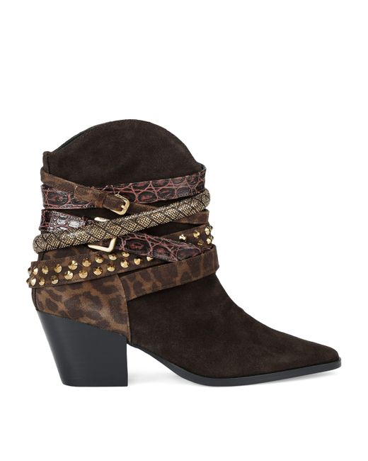 Kurt Geiger Brown Suede Multi-Strap Western Ankle Boots for men