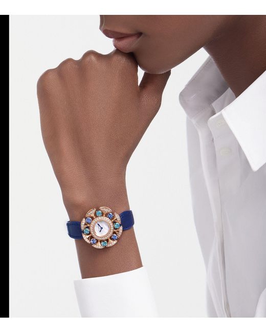 BVLGARI Blue Rose Gold, Diamond, Topaz And Tanzanite Divas' Dream Watch 33mm