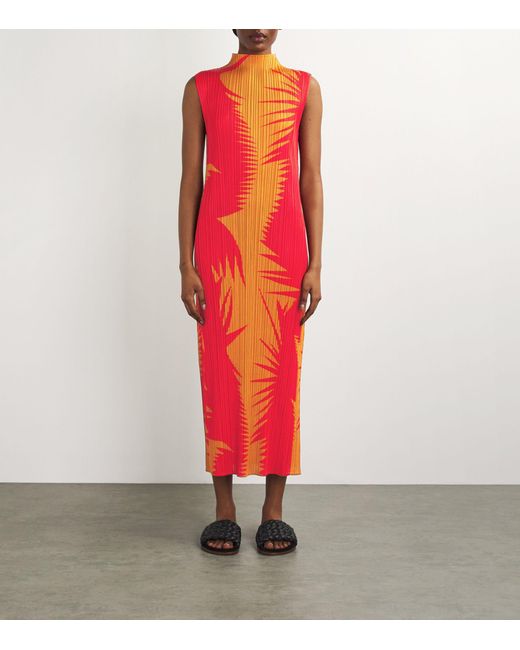 Pleats Please Issey Miyake Red Pleated Piquant Dress