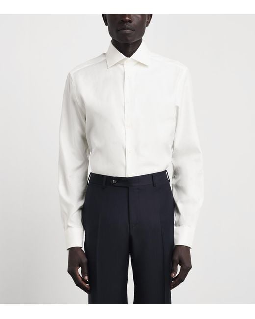 Corneliani White Cotton Herringbone Shirt for men