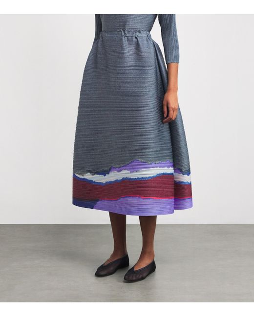 Pleats Please Issey Miyake Blue Grainy Colors Midi Skirt