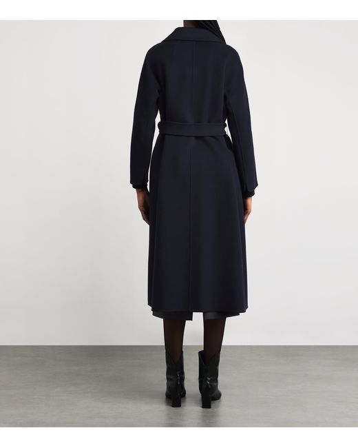 Max Mara Blue Virgin Wool Midi Wrap Coat