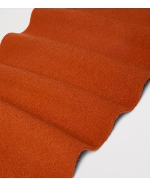 Max Mara Orange Wool Fringed Logo Scarf