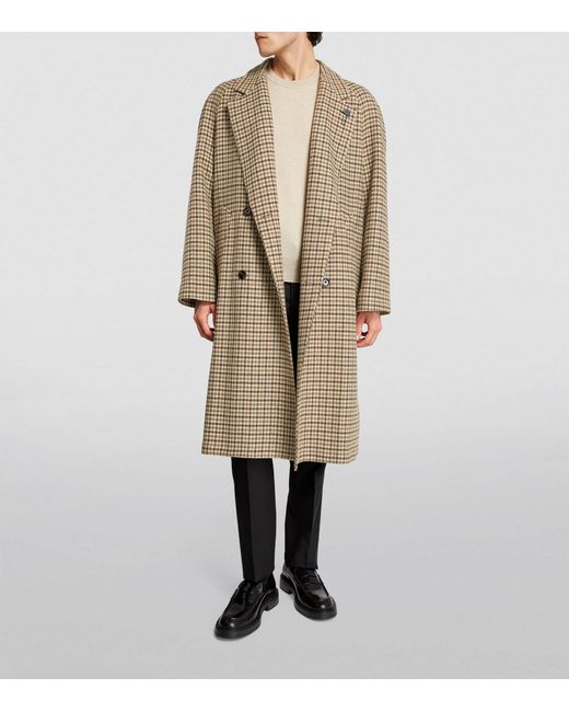 Lardini Natural Checked Overcoat for men