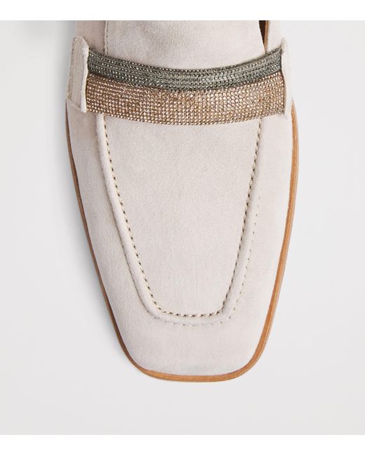 Eleventy White Suede Embellished Moccasins