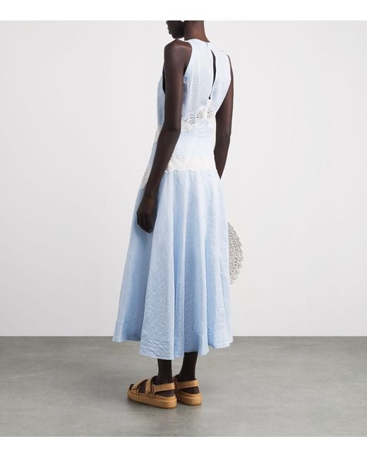 Sandro Blue Lace-Panel Midi Dress