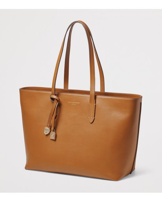 Aspinal Brown Leather East West Tote Bag