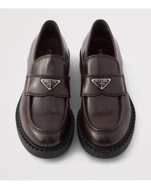 Prada Brown Aged Leather Chunky Loafers