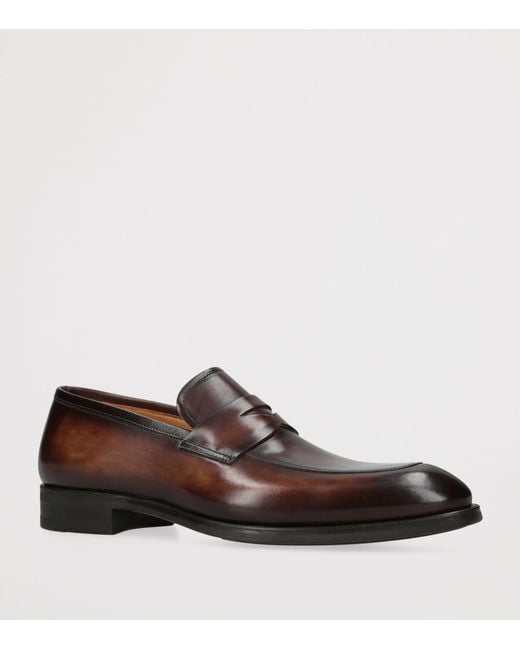 Magnanni Shoes Brown Leather Madison Penny Loafers for men