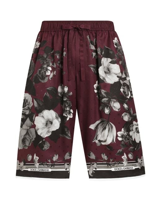 Dolce & Gabbana Red Silk Floral Wide-Leg Shorts for men
