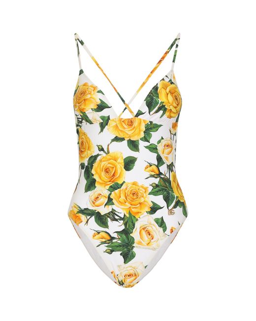 Dolce & Gabbana Yellow Rose Print Swimsuit