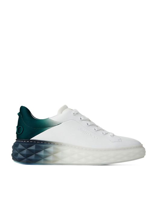 Jimmy Choo White Diamond Maxi Logo-embossed Leather And Woven Low-top Trainers