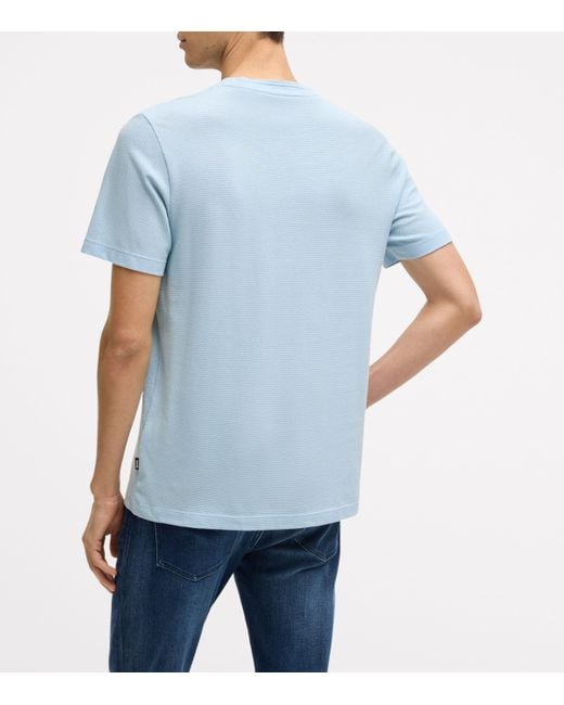 Boss Blue Cotton-Blend Bubble-Jacquard T-Shirt for men