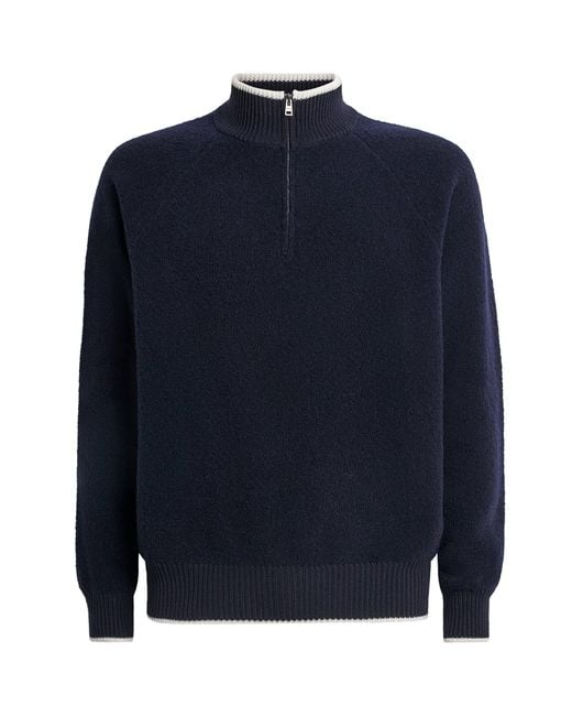 Herno Blue Virgin Wool-Blend Quarter-Zip Sweater for men