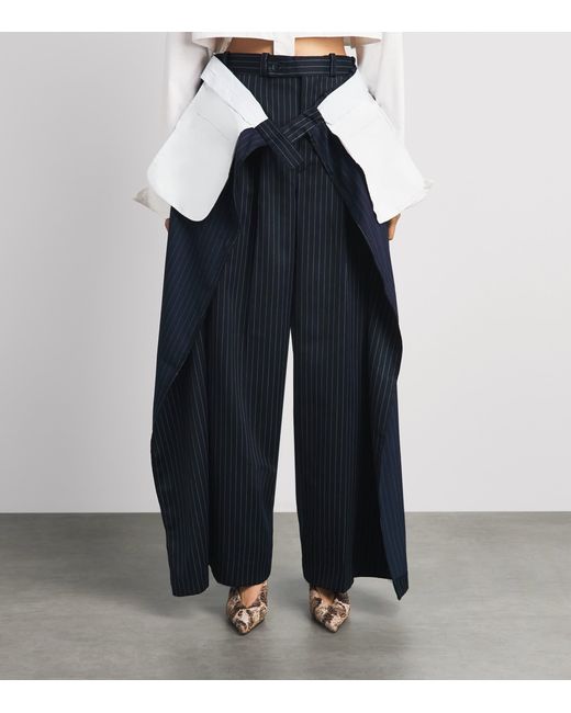 Late for Work Blue Deconstructed Striped Tailored Trousers