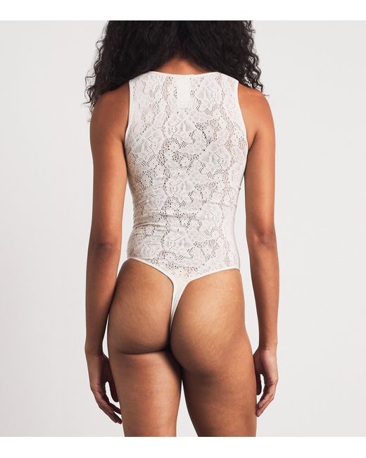 Wolford White Infinite Rose Net Bodysuit