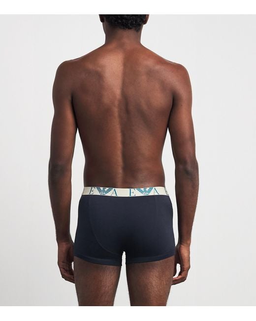 Emporio Armani Blue Stretch-Cotton Eagle Monogram Trunks for men