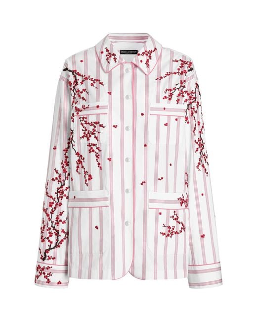 Dolce & Gabbana Pink Cotton-Silk Stripe Embroidered Shirt