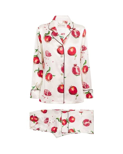 Olivia Von Halle White Silk Pomegranate Lila Pyjama Set