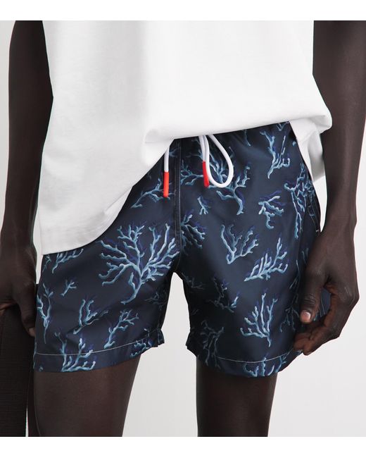 Isaia Blue Coral Print Swim Shorts for men