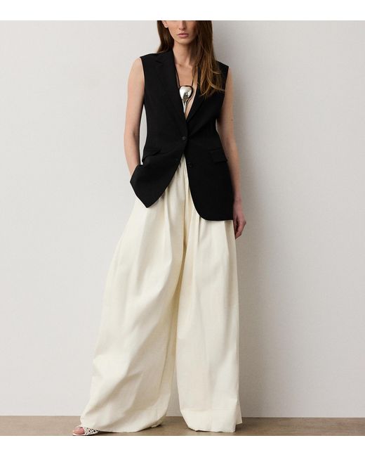Ralph Lauren White Leather Vanessa Wide-Leg Trousers