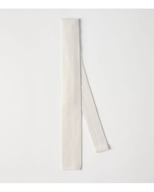 Brunello Cucinelli White Silk Woven Tie for men