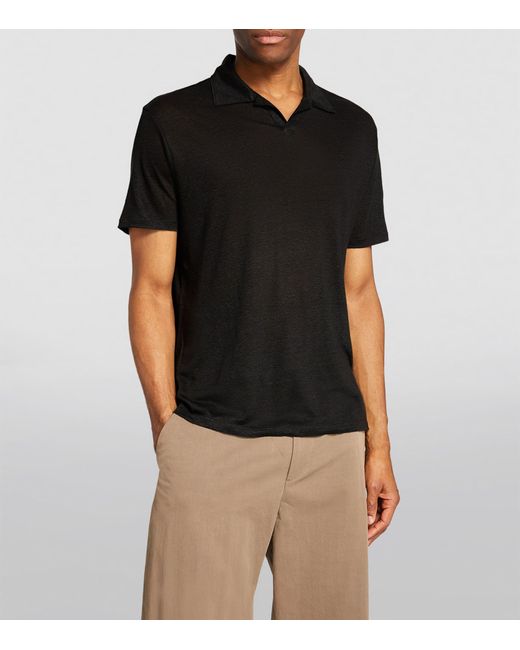 PAIGE Black Linen Polo Shirt for men