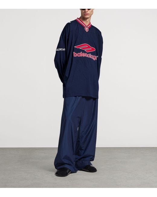 Balenciaga Blue 3B Football Long Sleeve V-Neck T-Shirt for men