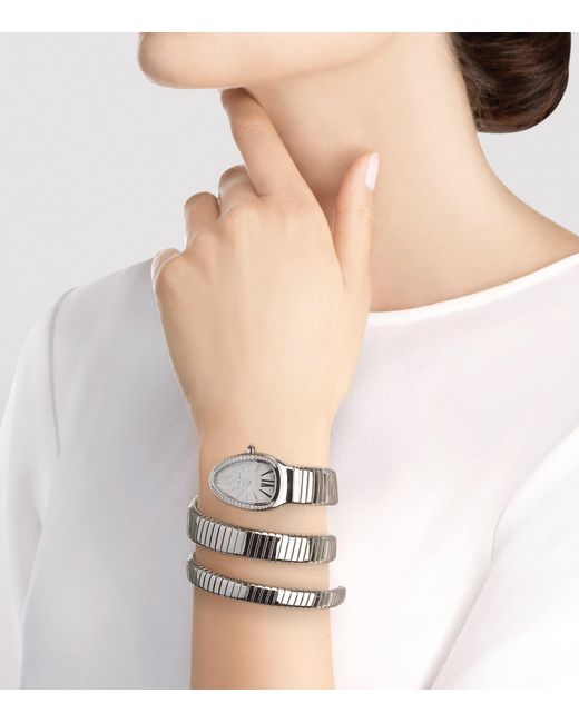 BVLGARI Gray Stainless Steel And Diamond Serpenti Tubogas Watch