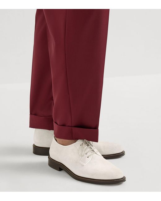 Brunello Cucinelli White Suede Derby Shoes for men