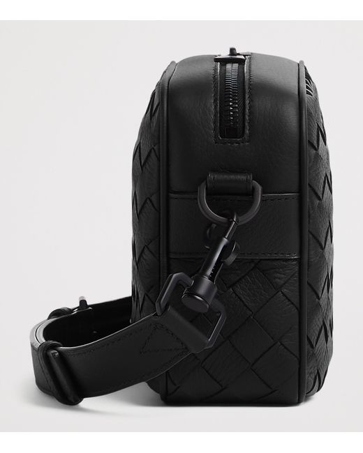 Bottega Veneta Black Small Leather Intrecciato Camera Bag for men