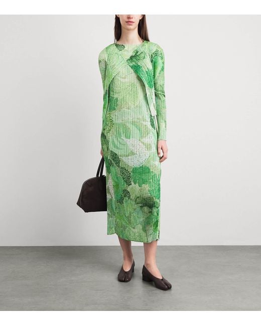 Pleats Please Issey Miyake Green Pleated Foggy Forest Cardigan