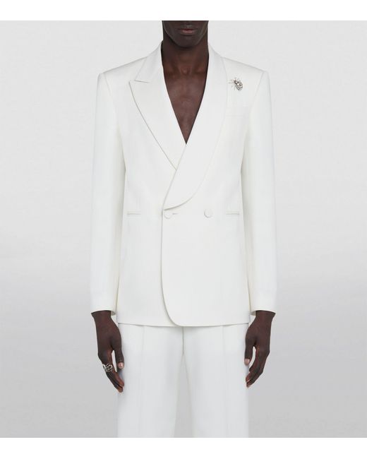 Alexander McQueen White Wool Asymmetric Lapels Blazer for men