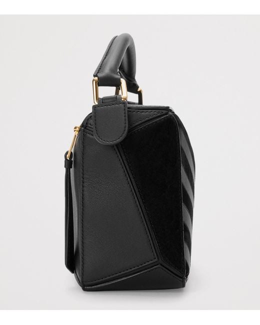 Loewe Black Small Leather Stripe Puzzle Edge Top-Handle Bag