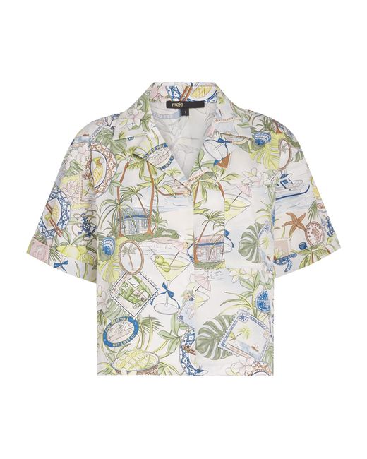 Maje Metallic Cotton Postcard Print Shirt