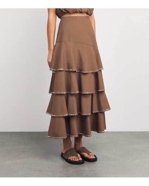 Sandro Brown Cotton Embellished Maxi Skirt