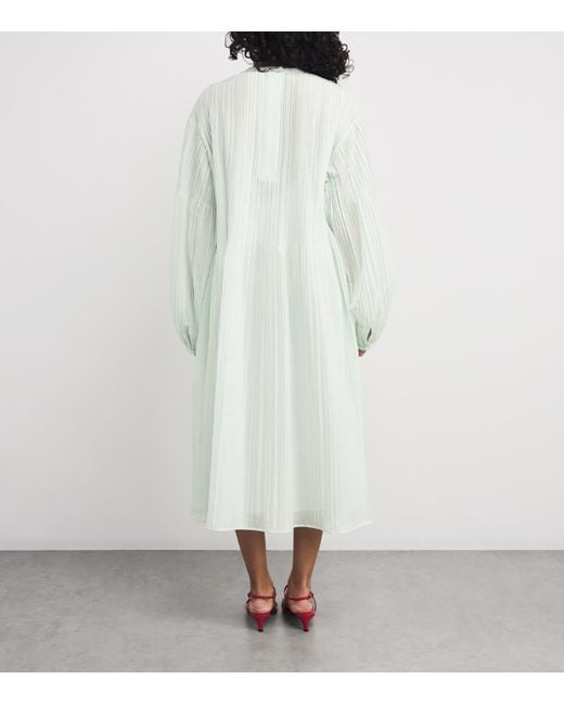 Jil Sander White Cotton Semi-Sheer Pleated Midi Dress