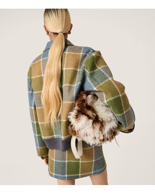 Miu Miu Green Wool Check Bomber Jacket